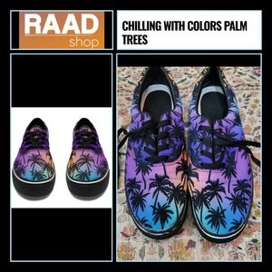 RAAD Palm Tree Canvas Shoes | Size 9 | Neon Sunset Black Palm Shadow Silhouettes